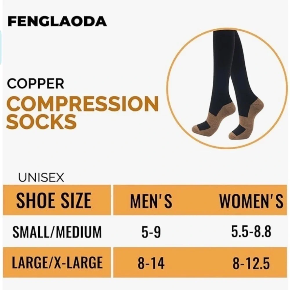 Black Copper Compression Socks, 20-30mmHg compression (1 pair)